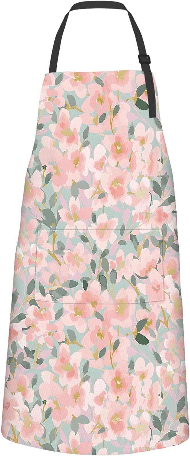 Floral Apron,Oxford Fabric Adjustable Kitchen Apron with 2 Pockets,Waterproof Cooking Aprons for Men Women Mom Wife Dad,Ideal Gifts for Coffee House,Shop,Baking,BBQ,Housewarming,28x33in