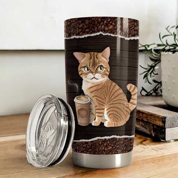 Cat Tumbler 20oz Stainless Steel Insulated Travel Mug Cup for Women Girls Coffee Lovers Gifts for Birthday Christmas