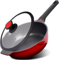 DIIG Nonstick Deep Frying Pan Skillet with Lid, 12 inch/ 5.5 QT Saute Pan with Silicone Lid, Sauce Cookware Cooking Chef Pans, Cast Aluminum Induction Compatible, Ruby Red
