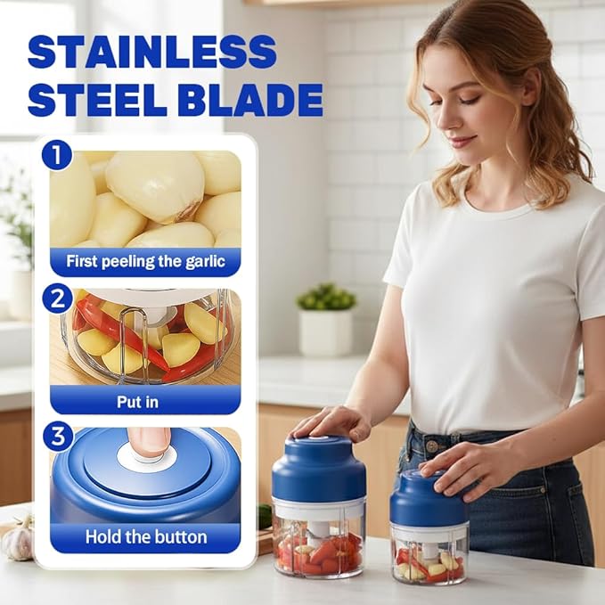 2026 Upgrade Electric Garlic Chopper, Mini Portable USB Charging Food Processor & Vegetable Chopper, Veggie Grinder for Garlic, Onion, Nuts, Herbs (Purple, 320ml)