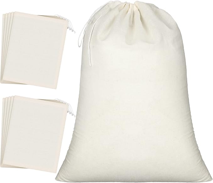 Pangda 20 Pcs Muslin Bags 8x10 Inches, Cloth Bags with Cotton Drawstring Fabric Gift Storage Pouches Bulk Sachet for Teas, Soaps, Candy, Jewelry, Wedding Party Favors DIY Craft and Home Decor