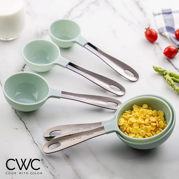 COOK WITH COLOR Measuring Cups Set and Measuring Spoon Set, Stainless Steel Handles, Nesting Kitchen Measuring Set, Liquid Measuring Cup Set, 12 PC Stainless Steel, Mint