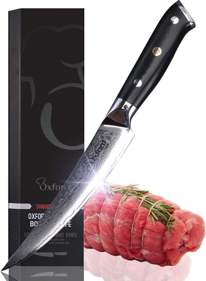 Oxford CHEF Boning (Fillet) Knife 6.5 inch Best Damascus- Japanese- VG10 Super Steel 67 Layer High Carbon Stainless Steel-Razor Sharp, Stain & Corrosion Resistant, Awesome Edge Retention