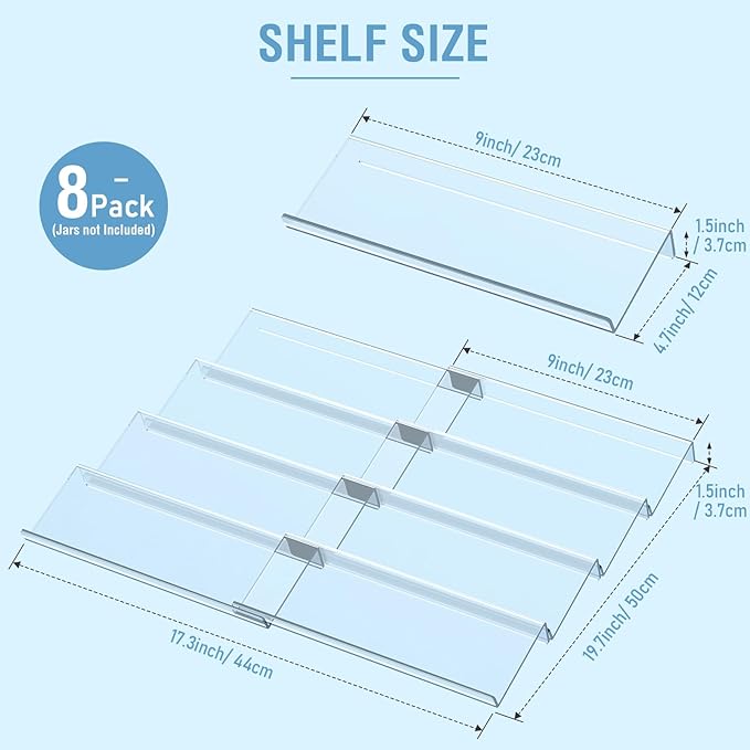 Spice Drawer Organizer 8 Tier, Acrylic Seasoning Organizer Rack, Clear Spice Rack Tray, Kitchen Seasoning Jars Drawers Insert (Jars Not Included/Expandable From 9" to 18")