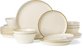Famiware Saturn Plates and Bowls Dish Sets for 6 (18 Pieces), Stoneware Dinnerware Set with Hand-Painted Trim - Chip & Scratch Resistant, Microwave & Dishwasher Safe Ceramic Dishes, Vanilla White