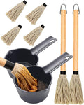 2x Cast Iron Sauce Pan Set - 2x 15oz Basting Pot with 18" BBQ Mop Brushes, Cast Iron Small Sauce Pots for Grilling, Melting, Camping Cooking & Stoves Butter Melter
