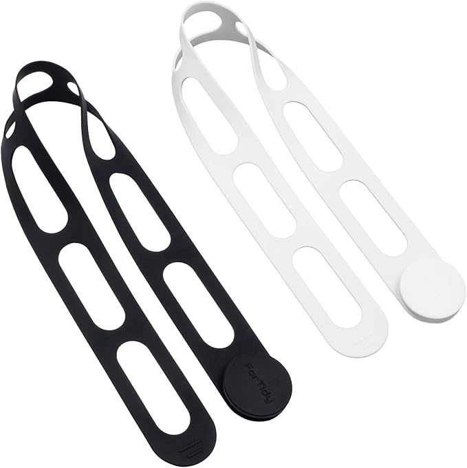 FORTIDY Silicone Utility Strap for Slow Cooker Lid, Pot, Bento Box, 21.65 In Reusable Elastic Self-Lock Silicone Tie for Bundling or Organizing Curtain, Cord, Yoga Mat, Camping Mat, 2pcs (Black&White)