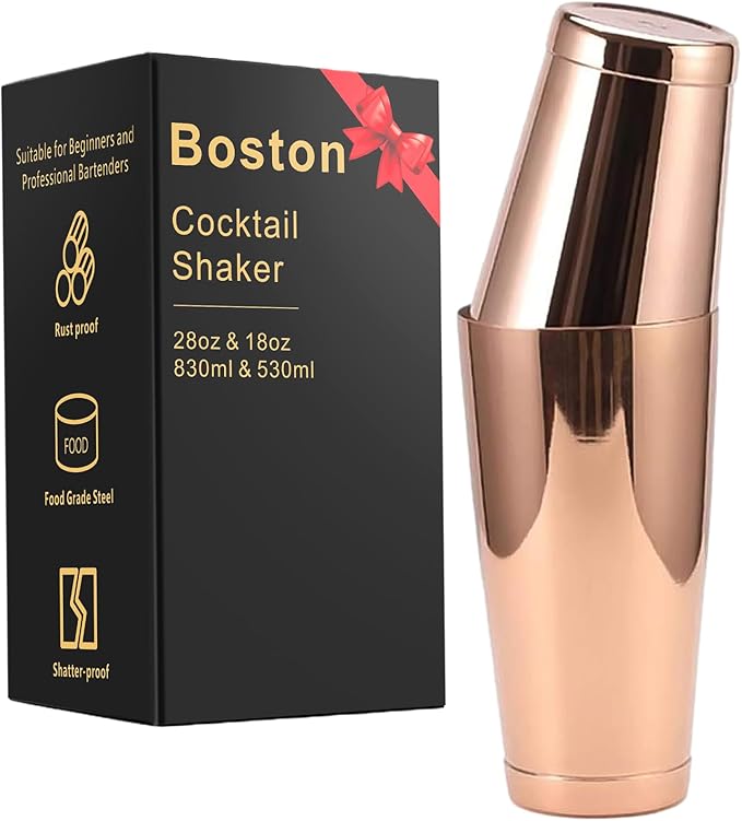 Stainless Steel Pro Boston Shaker - 2 Piece Unweighted 18oz & Weighted 28oz Martini Drink Shaker Kit for Bartender - Copper