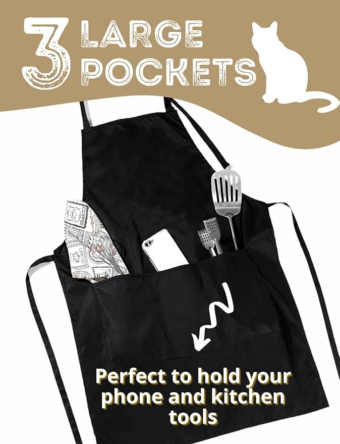 InnoBeta Cat Lover Gifts, Funny Apron with Pockets and Adjustable Neck Strap, Cat Gifts