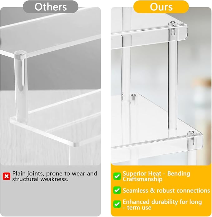 Spice Organization for Cabinet, 2 Pack Stackable Acrylic Shelf Set, Versatile Spice Rack Organizer for Kitchen Pantry, Countertop, Bathroom, Office, Apartment, Ideal for Small Spaces and Gift Giving