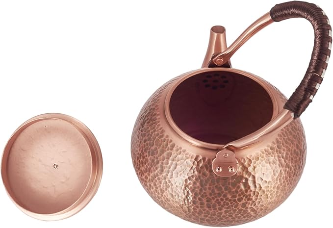 Handmade Copper Tea Kettle for Stove Top, Hammered Solid Pure Copper Teapot Made for Gasstove, 1200ml (Type-E)
