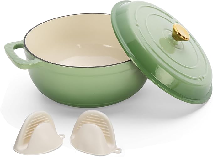 ROVSUN 5 Quart Enameled Cast Iron Dutch Oven with Lid, Dual Handles, Oven Safe up to 500°F or on Stovetop, Compatible for Braising, Stews, Roasting, Bread Baking- Sage Green