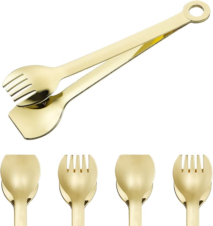 MSY BIGSUNNY Mini Appetizer Tongs Stainless Steel Set of 4, Metal Small Serving Tongs, 6 Inch(15.2cm, Golden)