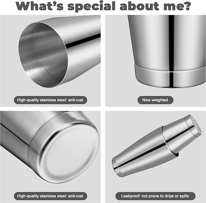 Sabary 6 Pcs Cocktail Shakers Professional Bar Shaker Boston Set Stainless Steel Martini Drink Mixer Basic Tool Weighted Shake Metal Can Cocktail Shaker Set, 18 Oz, 28 oz (Silver)