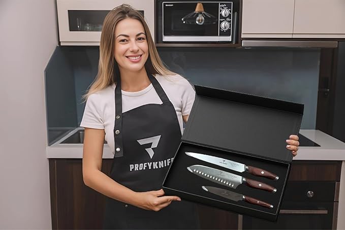 PrecisionEdge Ultra Sharp 3 Piece Knife Set Japanese Chef Knife Set Professional Slice Cooking with Red Pakkawood Handles Japanese Kitchen Knives Sets without block Culinary Chef Knives