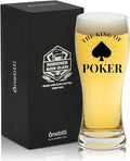 Poker Gifts for Men, Unique Gift for Poker Players and Lovers, Beer Print Glass 15 oz (443 ml) for Birthday, Christmas - Box and Card Included