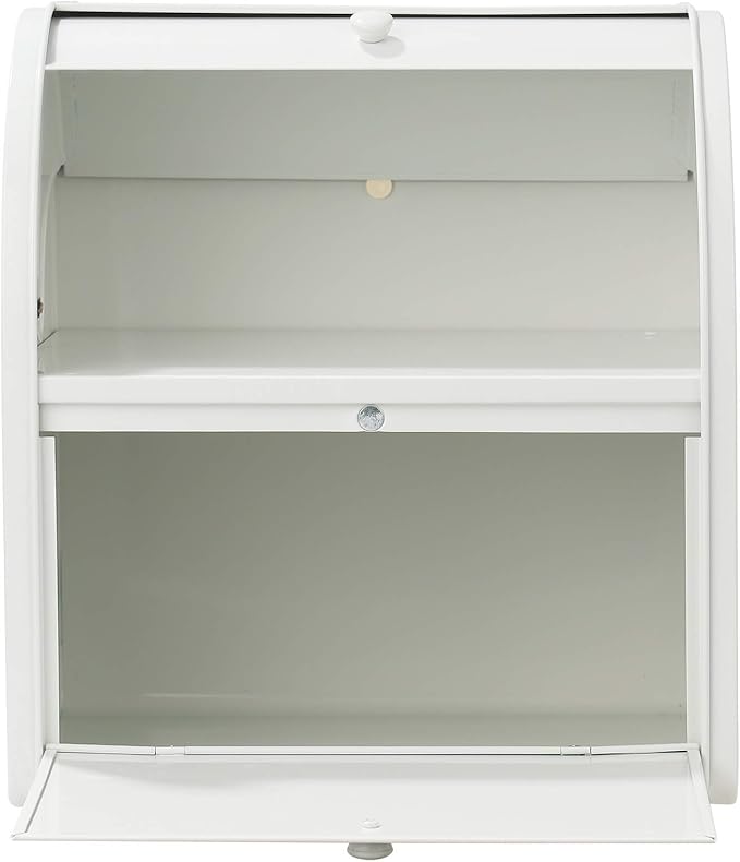 Bread Box, Metal Bread Box for Kitchen Countertop, 2 Layer Roll Top Bread Boxes, Stainless Steel Bread Storage, Kitchen Counter Bread Bin, Airtight Holder for Homemade Bread（White）