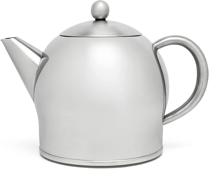 bredemeijer Santhee Double Walled Teapot, 1.4-Liter, Stainless Steel Satin Finish with Satin Accents