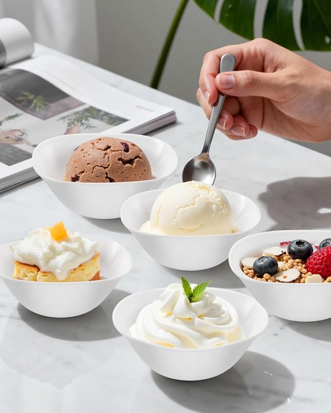 bUCLA 50Pack White Plastic Small Bowls - 8oz Disposable Ice Cream/Salsa/Dipping/Dessert/Sauce/Small Serving Bowls for Party