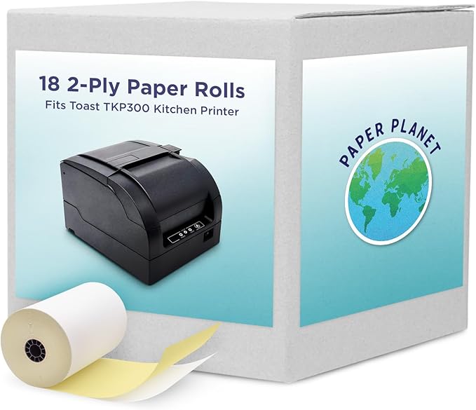 2-Ply White/Yellow Carbonless Paper for Toast Kitchen Printer by Paper Planet | 18 Rolls | TKP300 SNBC BTP-M300
