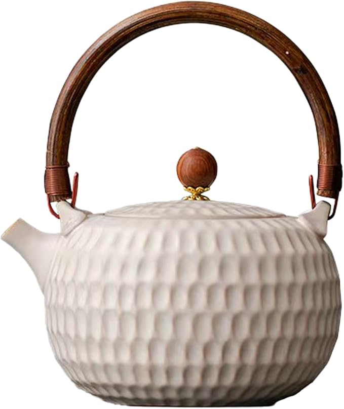 600ml/20oz Ceramic Teapot for Stove,Suitable for Indoor or Outdoor Camping,Featuring A Spherical Tea Infuser,Blooming and Loose Leaf Tea Maker