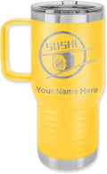 LaserGram 20oz Vacuum Insulated Travel Mug with Handle, Sushi, Personalized Engraving Included (Yellow)
