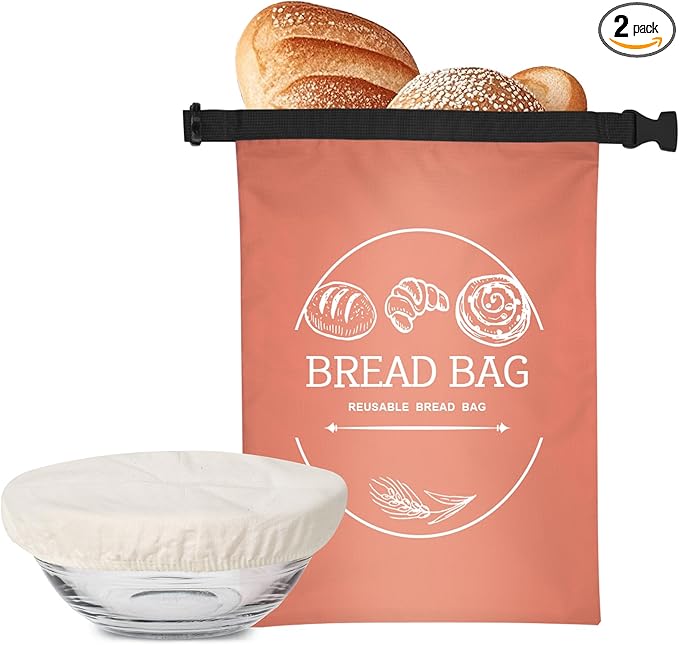 Bread Bags for Homemade Bread & Sourdough - Reusable Bread Bag with Linen Cover, Freezer-Safe Storage to Keep Bread Fresh for Days (XL, Orange)