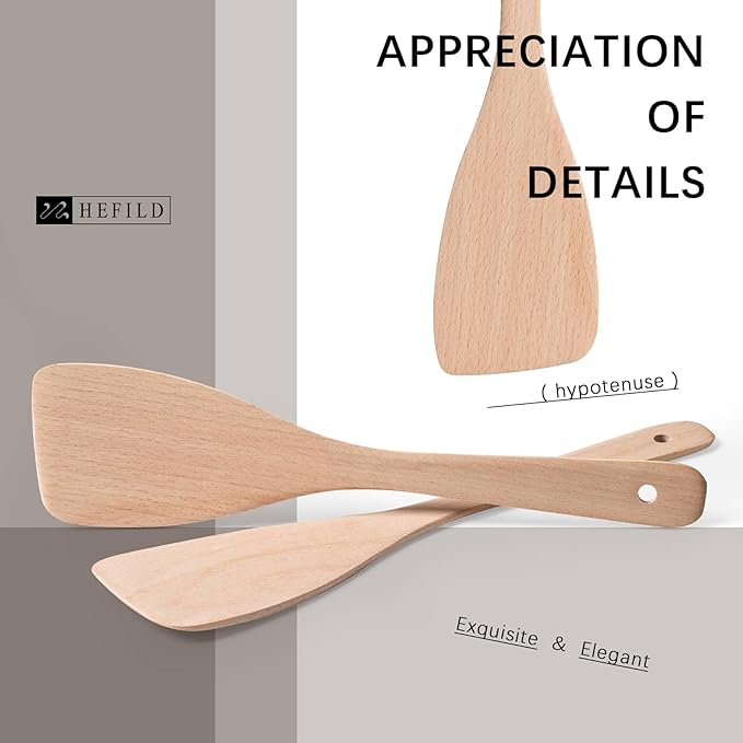 2PCS Wooden Spatulas for Cooking,12.8inch Uncoated Beech Wood Turners for Frying,Non-Scratch Wood Bevel Spurtle for Pan & Wok,Wooden Cooking Utensils for Non Stick Cookware,Long Handle Scraper