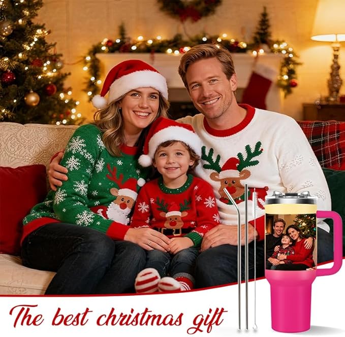 Personalized Tumbler with Pictures Text Name, Personalized Birthday Gifts for Men Women, Custom Stainless Steel Water Bottle Travel Coffee Mug, Anniversary Wedding Gifts (40oz photo)