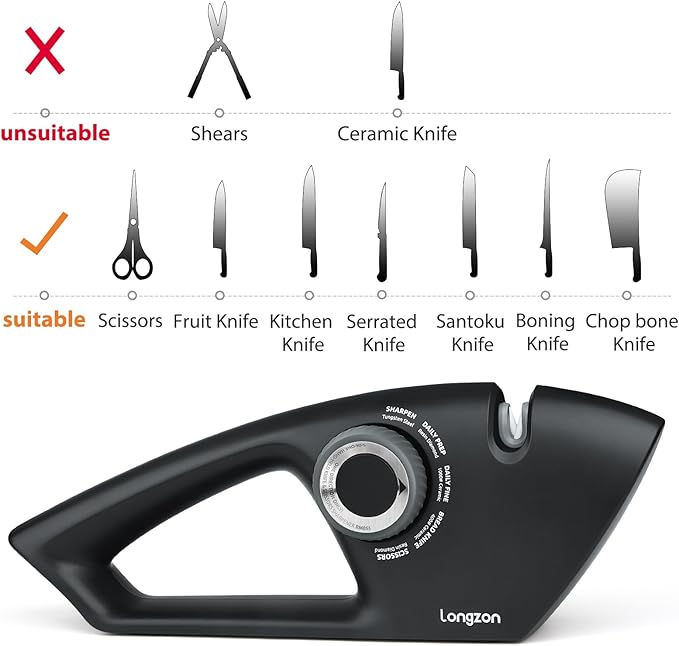 Longzon 5-in-1 Knife Sharpener 5 Stage for Serrated Knives, Scissors with Cut-Resistant Glove,Original Premium Polish Blades,Best Kitchen Knife Sharpener Repair & Restore Pocket Knife, Chefs knife
