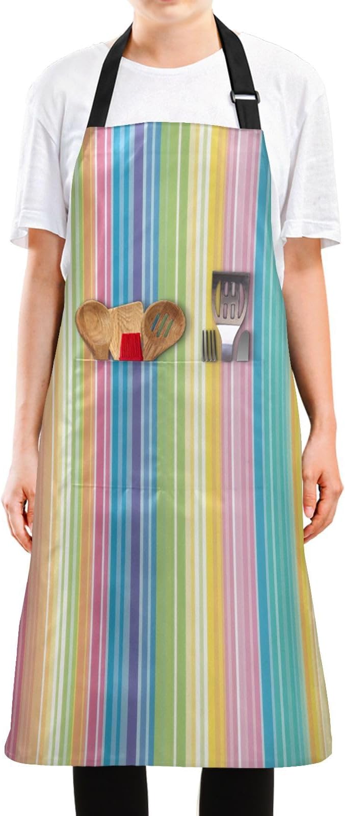 Rainbow Striped Apron, Aprons for Women with Pockets - Adjustable Aprons for Men Cooking Gardening Baking