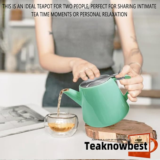 loose tea pot, Ceramic teapot with infuser, 19oz Tea pot for loose leaf tea, Suitable for 2-3 people to brew tea or coffee (azure)