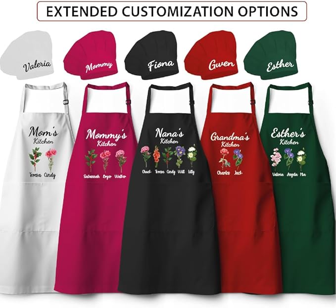 Personalized Apron for Women, Custom Mom Gifts, Grandma Gifts, Mothers Day Gifts for Women, Birthday Gifts For Mama, Birth Mont Flower Nana's Garden Gifts for Gigi, Mommy, Mimi
