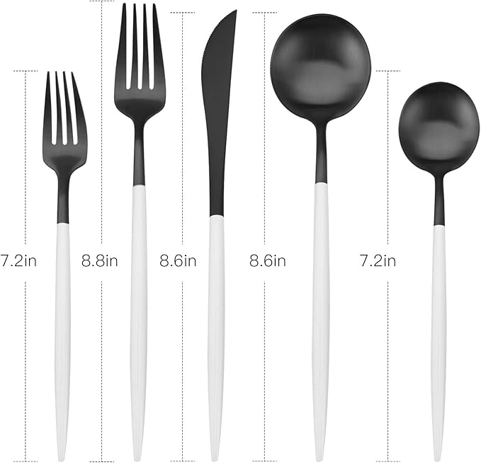 Matte Black Silverware Set with white handle, Bysta 20-Piece Stainless Steel Flatware Set, Kitchen Utensil Set Service for 4, Tableware Cutlery Set for Home and Restaurant, Dishwasher Safe