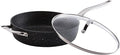 Starfrit The Rock Classic 11" (28cm) Non-Stick Deep Fry Pan with Helper Handle and Glass lid - Durable Forged Aluminum - Oven Safe - PFOA Free - Easy to Clean