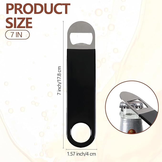 Zopnny 12 Pack 7 Inch Beer Opener with Rubber Coated, Flat Beer Bottle Openers, Stainless Steel Beer Openers(Black)