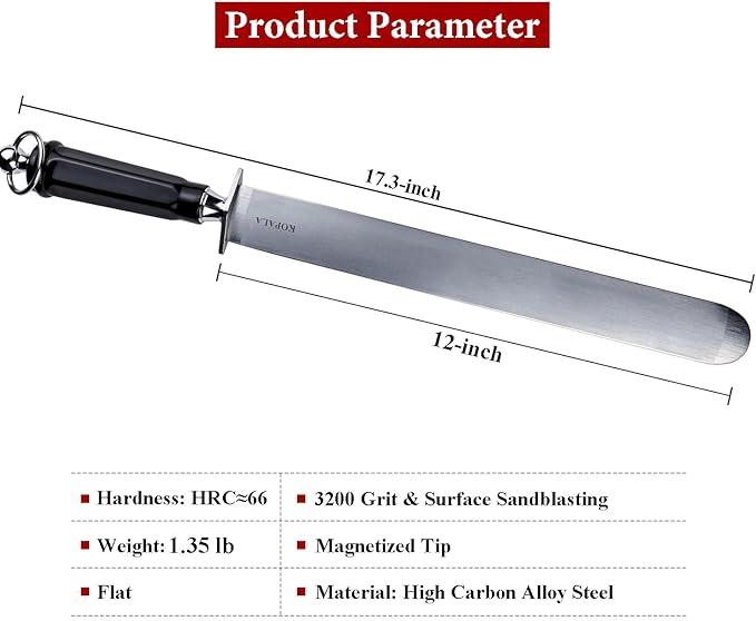 Sharpening Steel Knife Sharpener Rod Flat 12 Inches Honing Steel for Knives Heavy-duty Dark