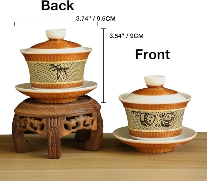 Kungfu Tea Pot Chinese Heritage Ceramic Tea Pot Asian Handmade Bamboo Tea Sets 2PCS B1