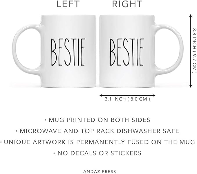 Andaz Press Simple Rustic Farmhouse Kitchen Decor 11oz. Ceramic Coffee Tea Mug Gift, Bestie, 1-Pack, Birthday Christmas Gift Ideas for Family, Friends