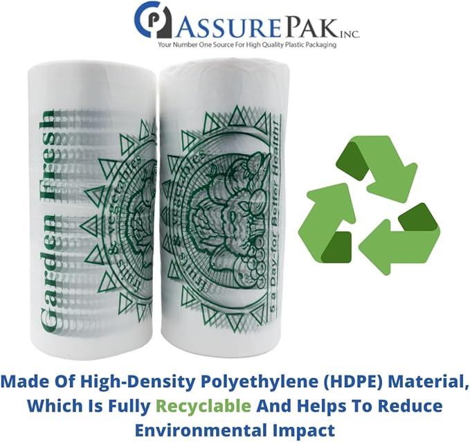 AssurePak Clear Produce Roll - 3500 Bags - 10"x15" – HDPE - 11 Microns - for Grocery, Food Storage, Reusable Produce, Small Business, Kitchen Use, Organization, Lightweight Packaging