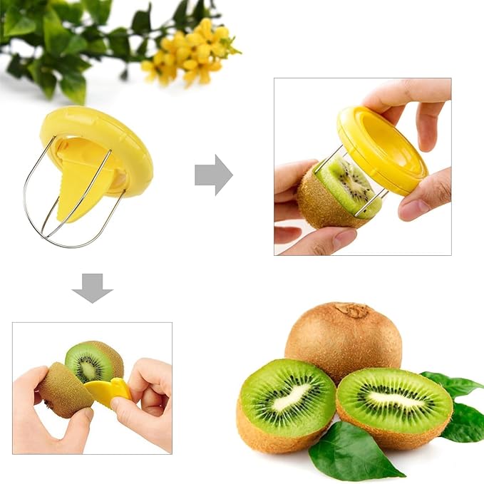 2Pcs Yellow Kiwi Peeler,Easy-Grasp Kiwi Tool,2-In-1 Stainless Steel Kiwi Fruit Peeler Cutter for Kiwi,Dragon Fruit, Etc,Graters, Peelers and Slicers