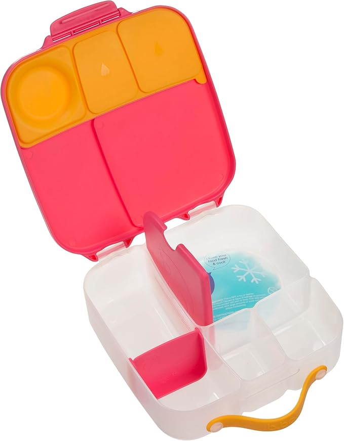 b.box Kids Lunch Box – 4 compartments (2 Leak-proof) Bento Box with Cold Pack & Removable Divider Reusable Snack Containers with Lids, Snack Box for Toddlers & Older Kids 8 1/2 cups (Strawberry Shake)