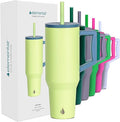 Elemental 40 oz Tumbler with Handle and Straw - Spill Proof Insulated Stainless Steel Commuter for Hot and Cold Beverages - Travel Coffee Mug with 2 Straws & Spill Proof Lid - 40oz - Sage Mist