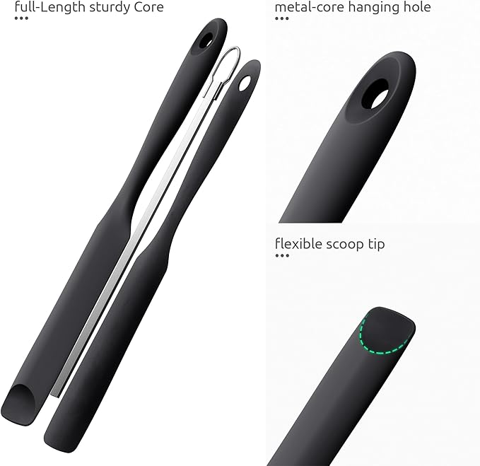 U-Taste Silicone Jar Spatula for Sourdough Starter: Long Skinny Food-Grade Jam Spreader, Sturdy Stirring Stick Bowl Scraper with Flexible Spoon Tip, Mixing Icing Tool, Peanut Butter Knife (Black)