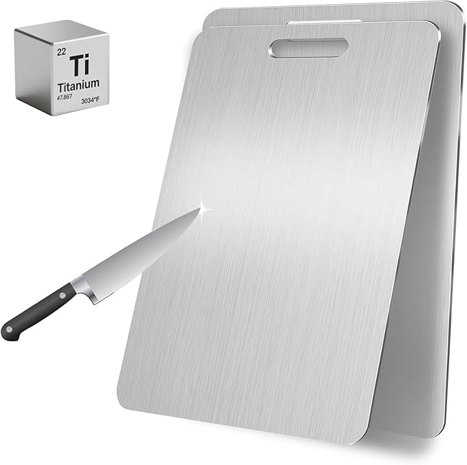 Katuchef Titanium Cutting Board, 2026 New 100% Pure Titanium Cutting Boards for Kitchen, Titan Cut Pro Non Toxic Double Sided Chopping Board, Dishwasher Safe Durable Cut for Meat Fruit Vegetable(M+XL)