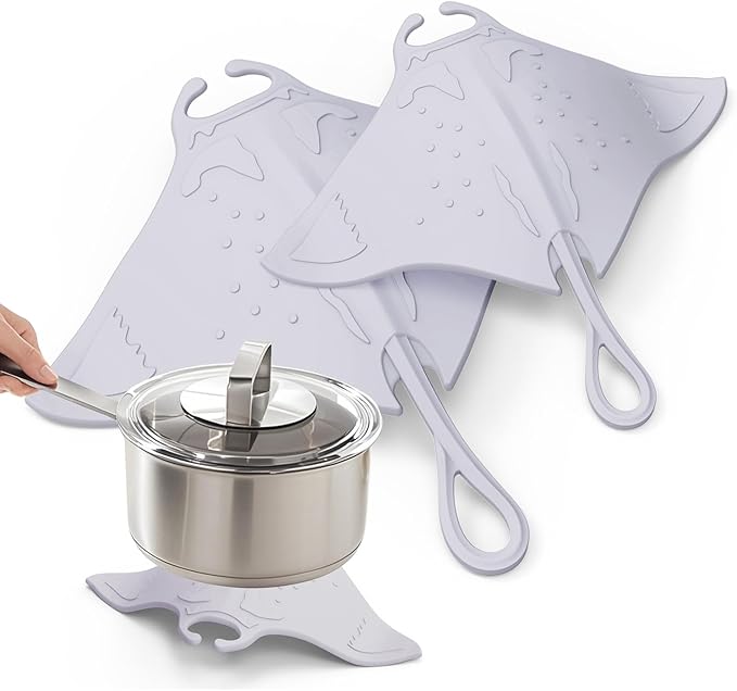 UMIRRO Cute Silicone Trivets for Hot Pots and Pans w/Pop-up Fun, Heat Resistant Mats for Quartz Countertop, Ocean Themed Pot Holder Pads for Coastal Decor, Kitchen Gifts for Beach Lovers Grey 2 Pack