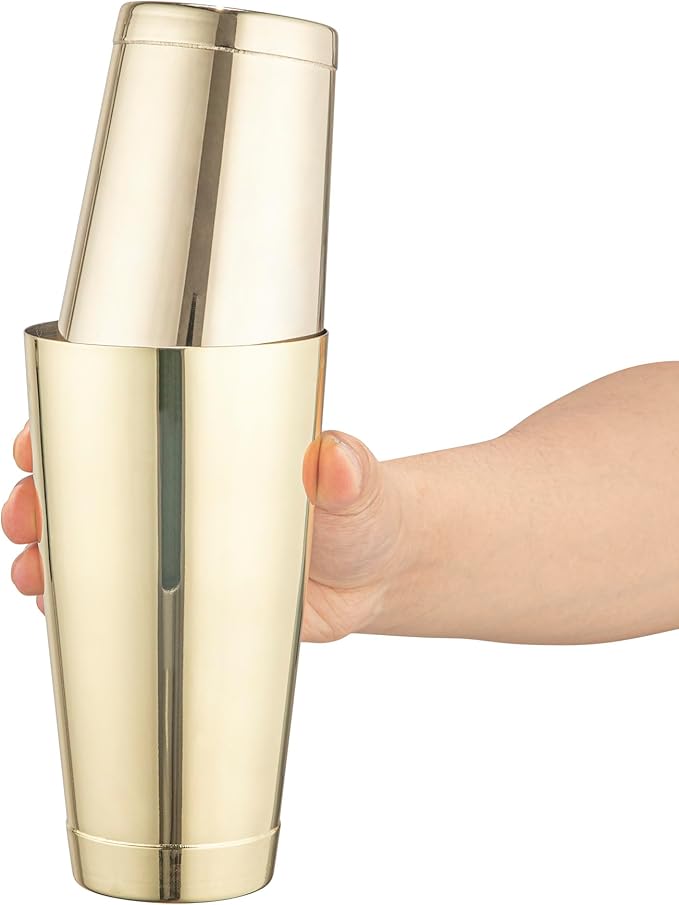 Restaurantware Bar Lux 24 Ounce Boston Shaker 1 Gold-Plated Cocktail Shaker - Weighted Bottom No Leak Stainless Steel Martini Drink Mixer Essential Bar Tool For Home Use Or Bartenders