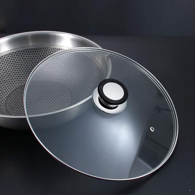 Glass Lid for Frying Pan, Fry Pan, Skillet, Pan Lid with Handle Coated in Silicone Ring,9.5"/24cm, Clear