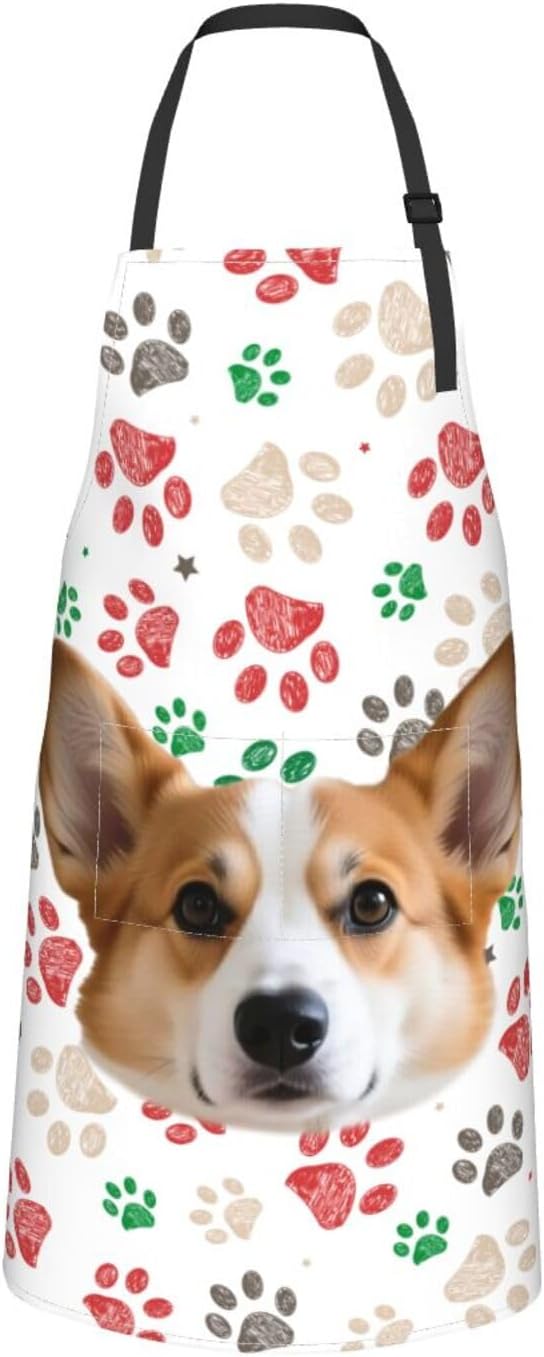 Custom Dog Face Apron for Men Women, Personalized Photo Bib Apron with Pockets, Customized Chef Aprons