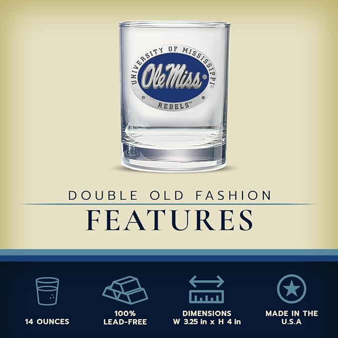 Heritage Pewter Mississippi Double Old Fashion Ole Miss | Double Rocks Glass 14 OZ for Liquor | Expertly Crafted Pewter Glass